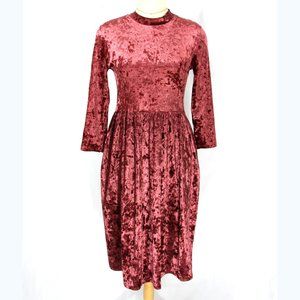 Vintage Ashley le Mieux Velvet Velour Long Sleeve Midi Dress Maroon S M 1990s
